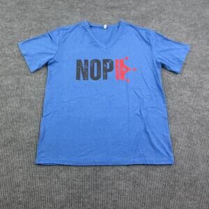 Nope Shirt Mens L Blue V-Neck No Kings In America Lightweight Graphic Tee